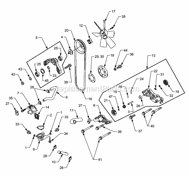 Cooling Diagram and Parts List for 5254E 54AE542-710, 54BE542-710, 54CE542-710 Cub Cadet Lawn Tractor